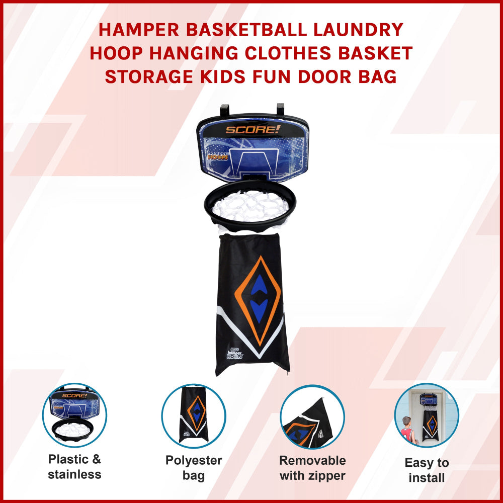 Hamper Basketball Laundry Hoop Hanging Clothes Storage Kids Fun Door Bag