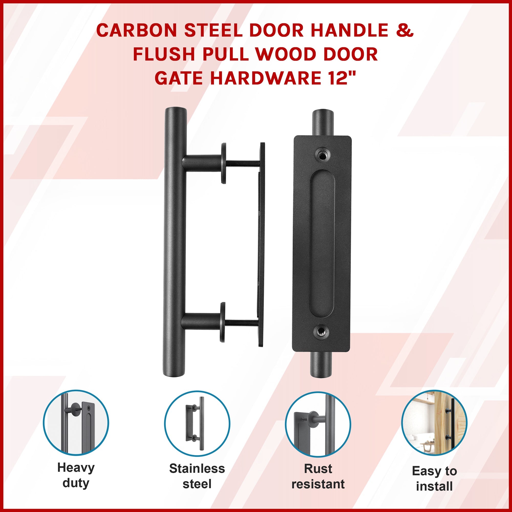 Carbon Steel Door Handle & Flush Pull Wood Gate Hardware 12"