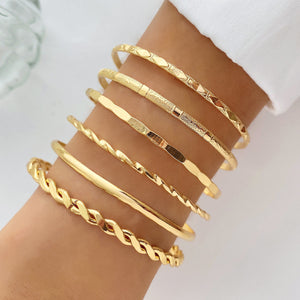 Veile Studios Bohemian Metal Chain Bracelet Set For Women Geometric Gold Colour Thick Link