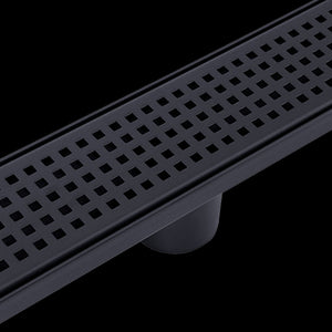 1000mm Bathroom Shower Black Grate Drain w/Centre outlet Floor Waste Square Pattern