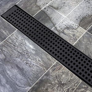 1000mm Bathroom Shower Black Grate Drain w/Centre outlet Floor Waste Square Pattern