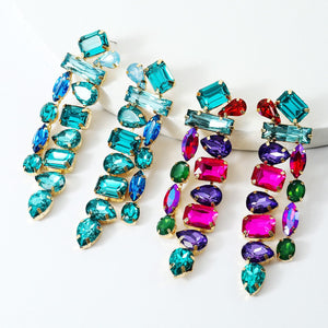 Veile Studios Water Drop Shape Colourful Glass Rhinestone Long Tassel Earrings For Women And Girls