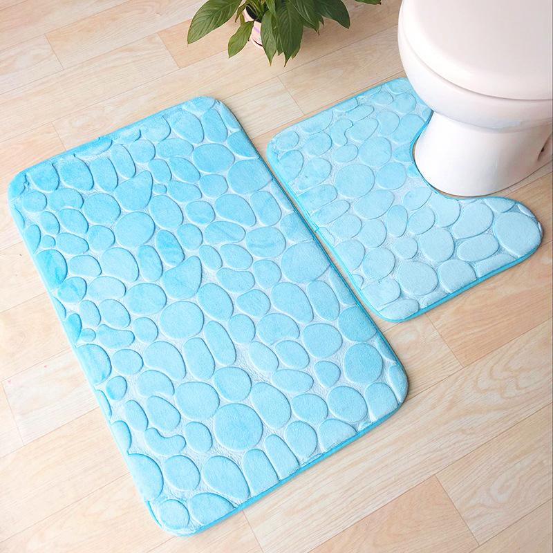 Pebbles Bath Mat Set Bathroom Square Shaped And U Non Slip Floor Mats