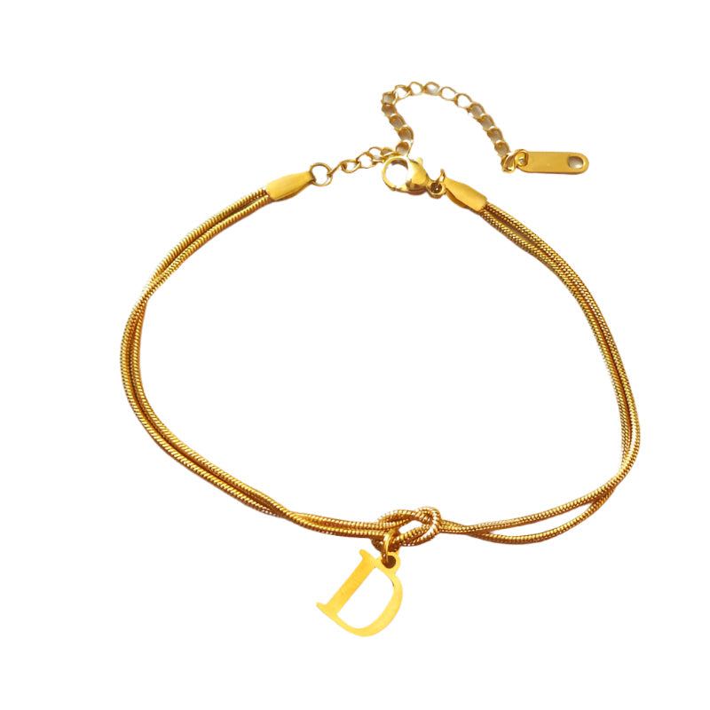 Veile Studios Letter A Z Love Knot Bracelets For Women Couple Gold Colour Dainty Snake Chain