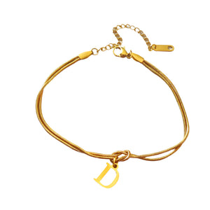 Veile Studios Letter A Z Love Knot Bracelets For Women Couple Gold Colour Dainty Snake Chain