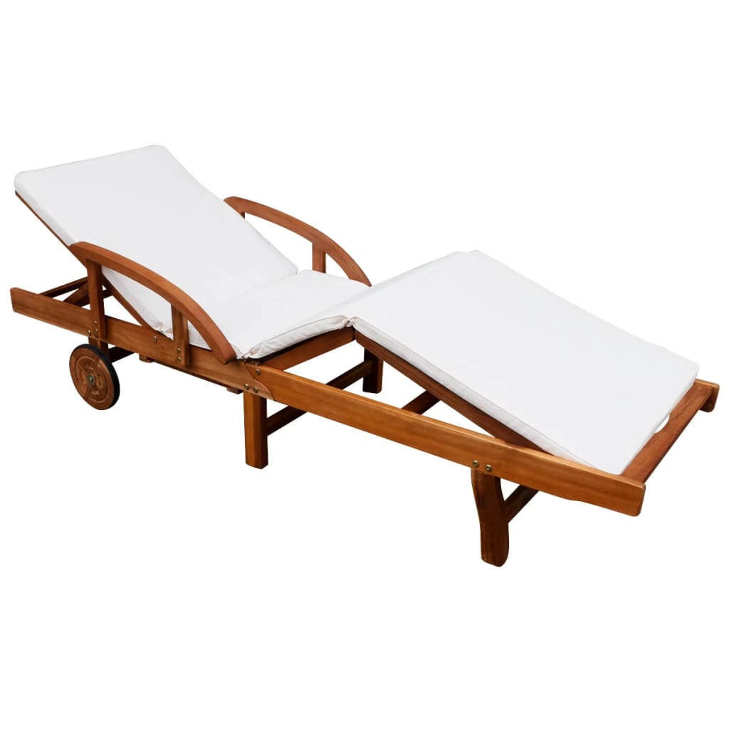 Sun Lounger With Cushion Solid Acacia Wood