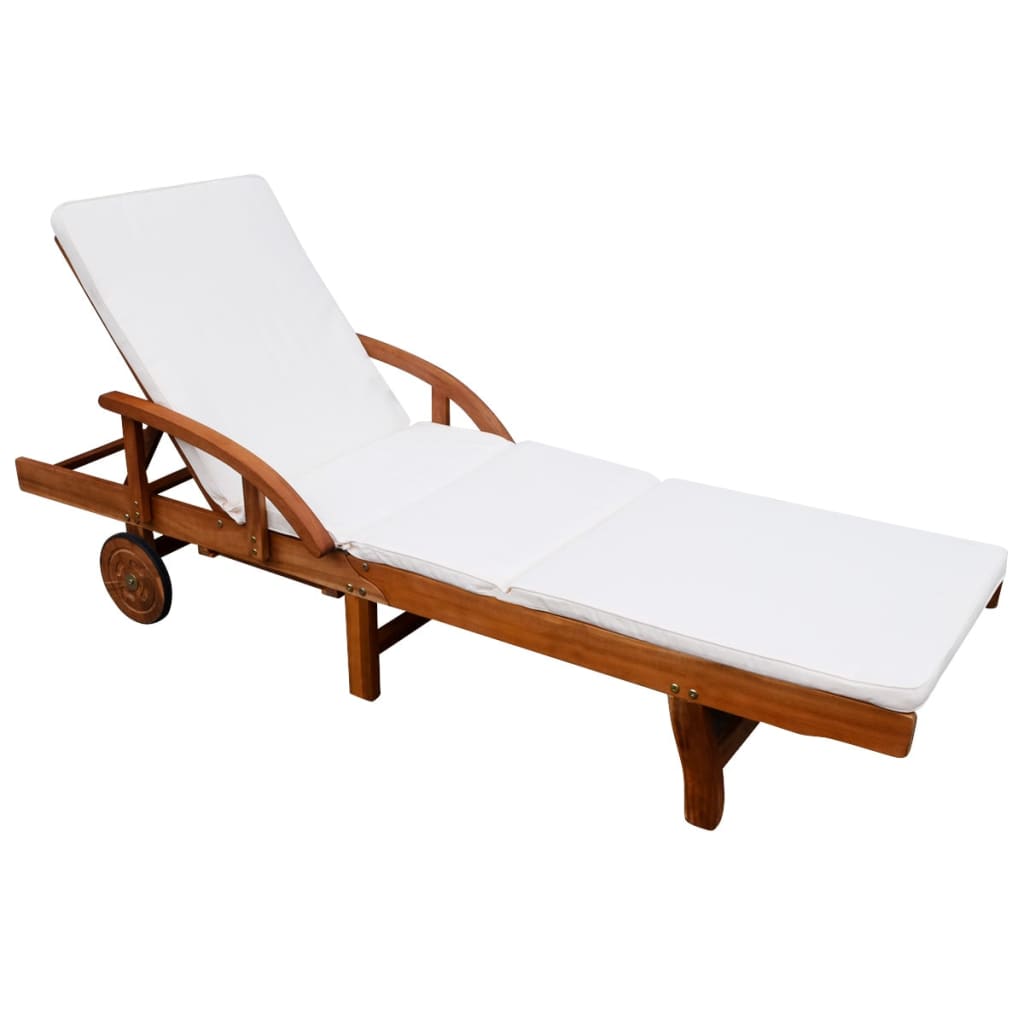 Sun Lounger With Cushion Solid Acacia Wood