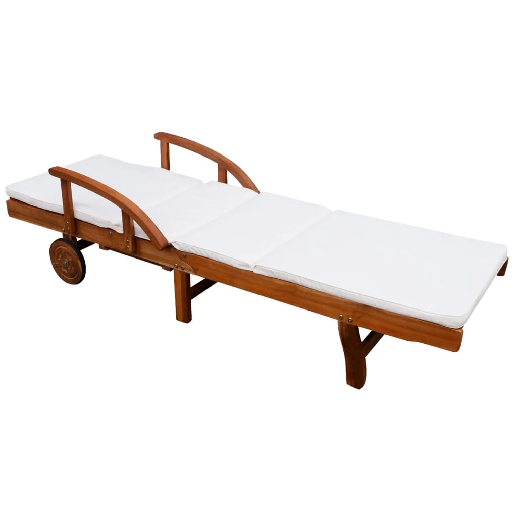 Sun Lounger With Cushion Solid Acacia Wood