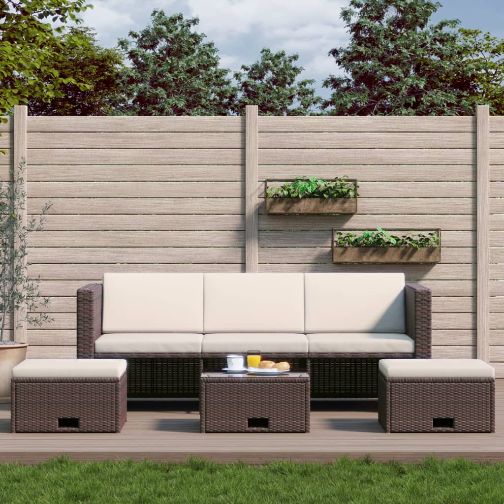 4 Piece Garden Lounge Set With Cushions Poly Rattan Brown