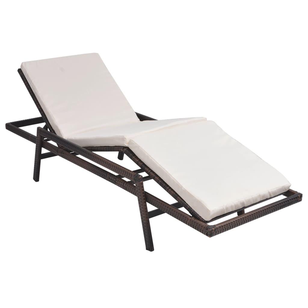 Sun Lounger With Cushion Poly Rattan Brown