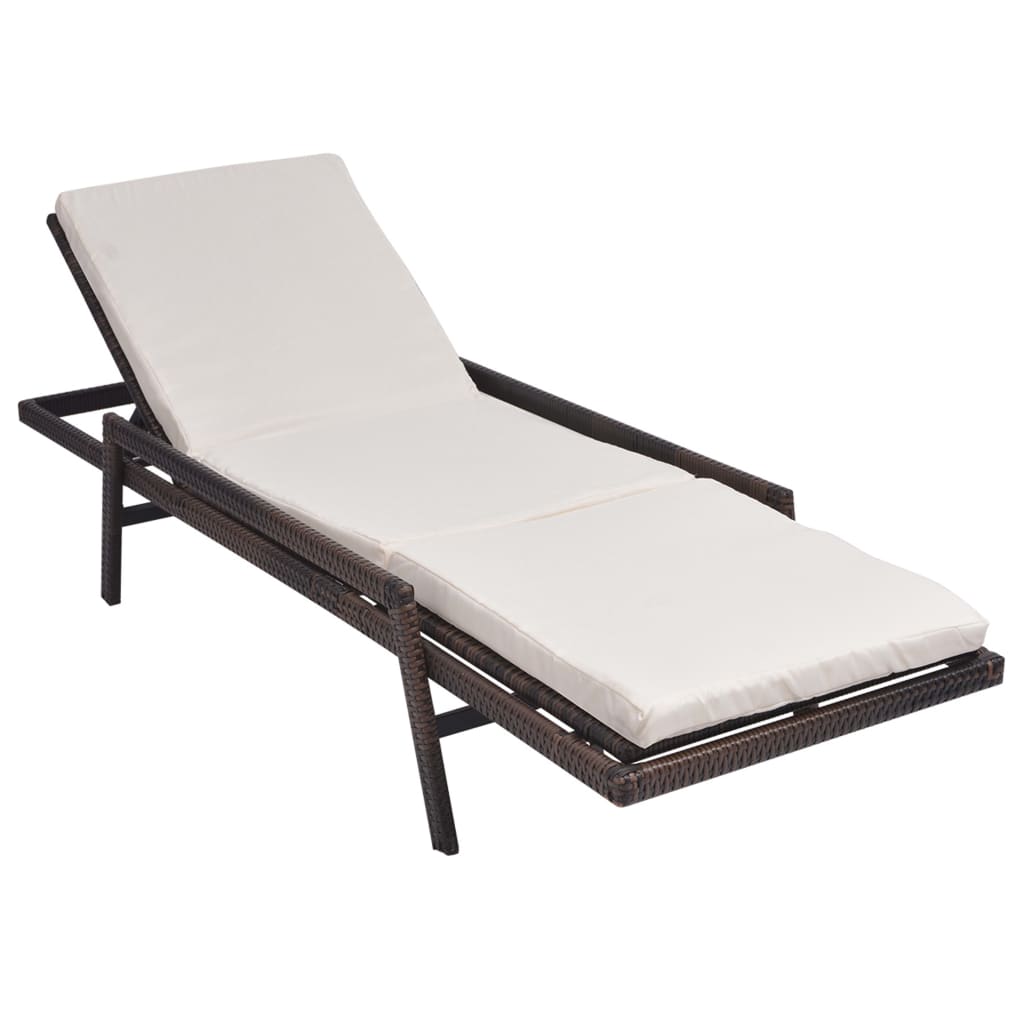 Sun Lounger With Cushion Poly Rattan Brown