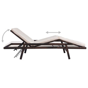 Sun Lounger With Cushion Poly Rattan Brown