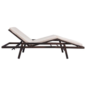 Sun Lounger With Cushion Poly Rattan Brown