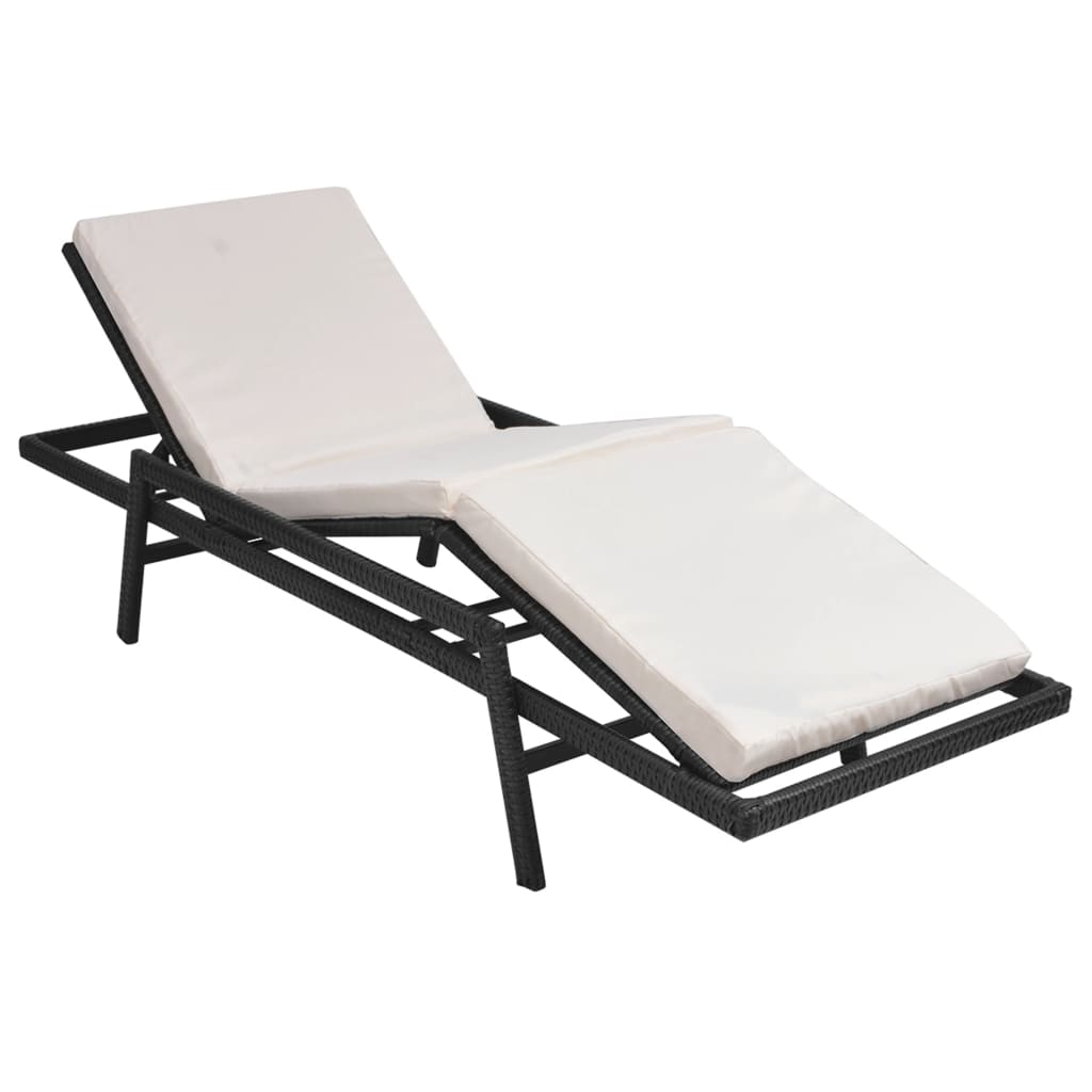 Sun Lounger With Cushion Poly Rattan Black