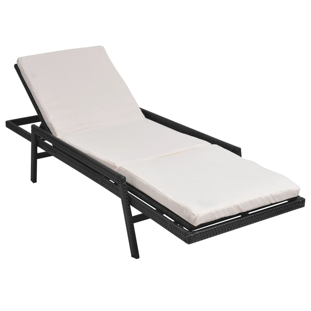 Sun Lounger With Cushion Poly Rattan Black