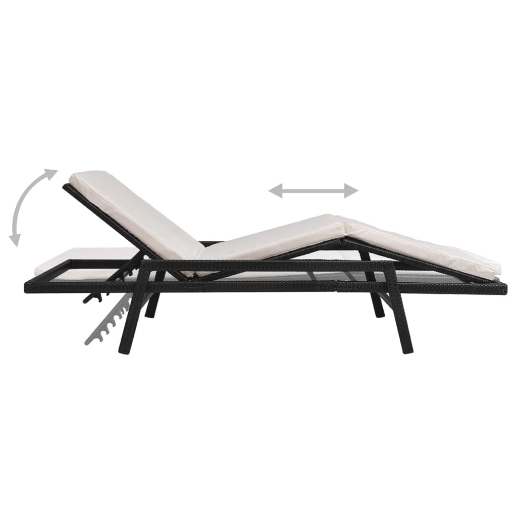 Sun Lounger With Cushion Poly Rattan Black