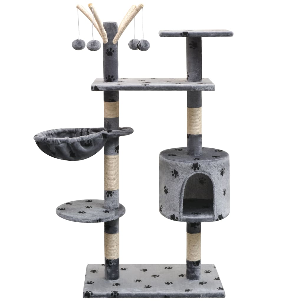 Cat Tree With Sisal Scratching Posts 125 Cm Paw Prints Grey