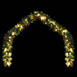 Christmas Garland Decorated With Baubles And Led Lights 20 M