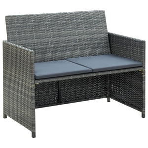 2 Seater Garden Sofa With Cushions Grey Poly Rattan