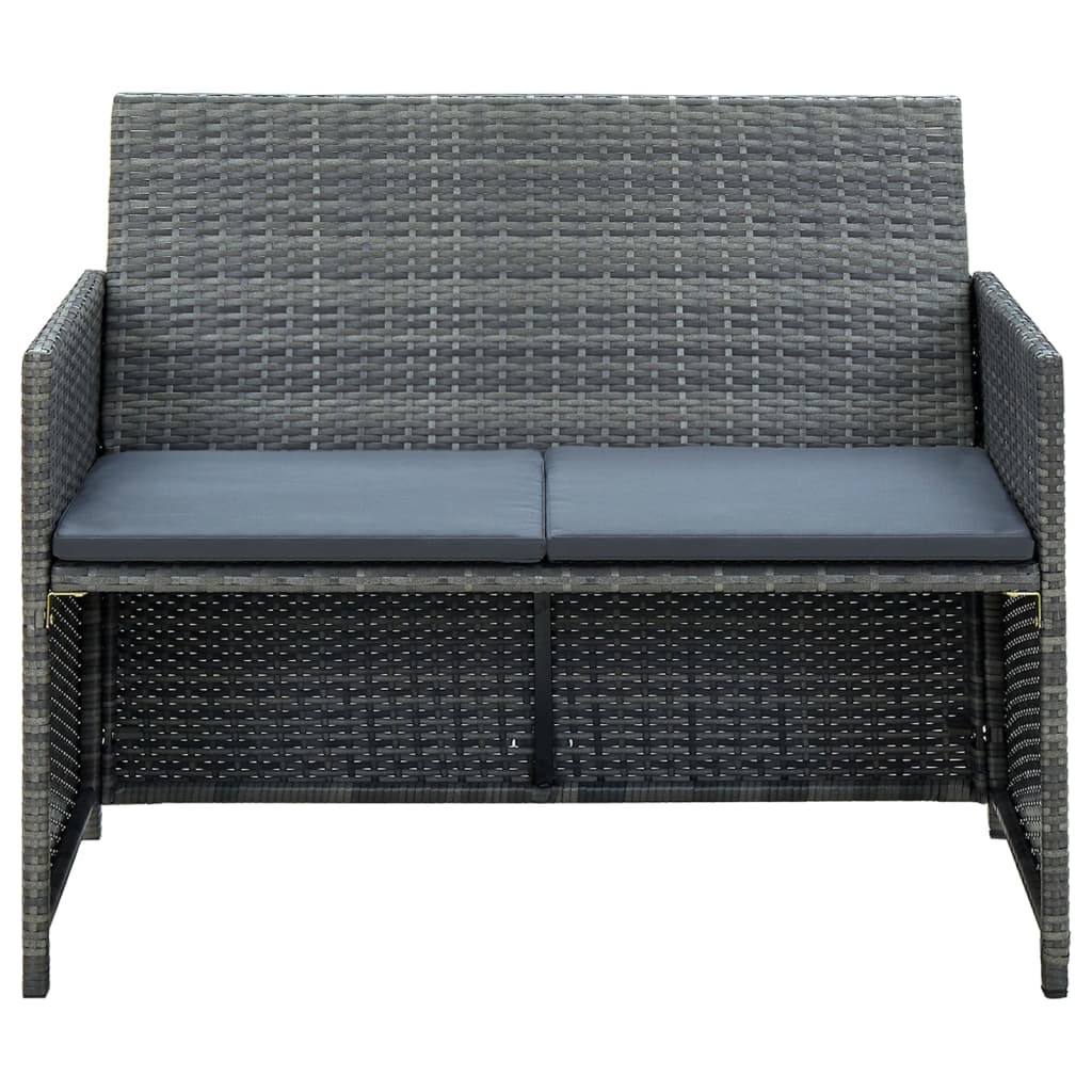 2 Seater Garden Sofa With Cushions Grey Poly Rattan