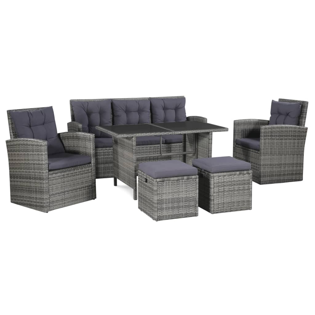 6 Piece Garden Lounge Set With Cushions Poly Rattan Grey