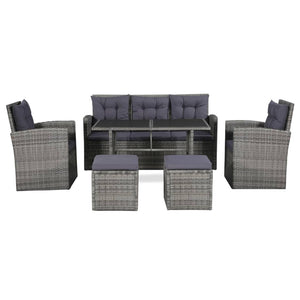 6 Piece Garden Lounge Set With Cushions Poly Rattan Grey