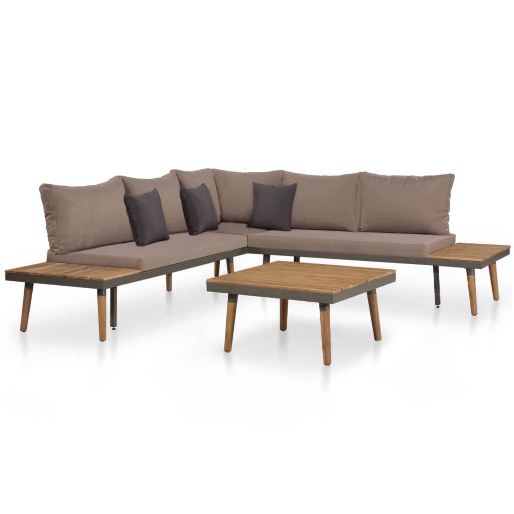 4 Piece Garden Lounge Set With Cushions Solid Acacia Wood Brown