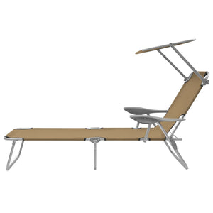 Folding Sun Lounger With Canopy Steel Taupe