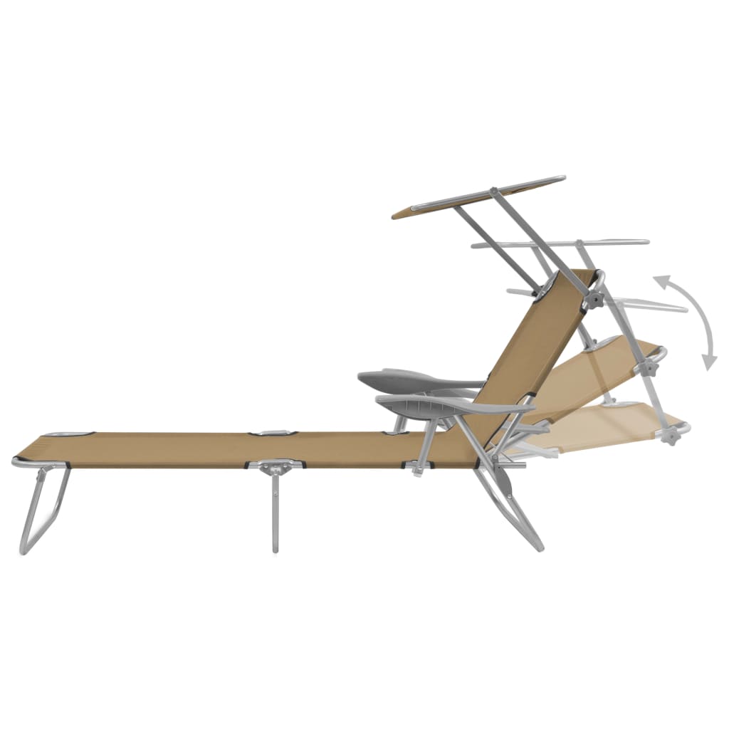 Folding Sun Lounger With Canopy Steel Taupe