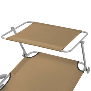 Folding Sun Lounger With Canopy Steel Taupe