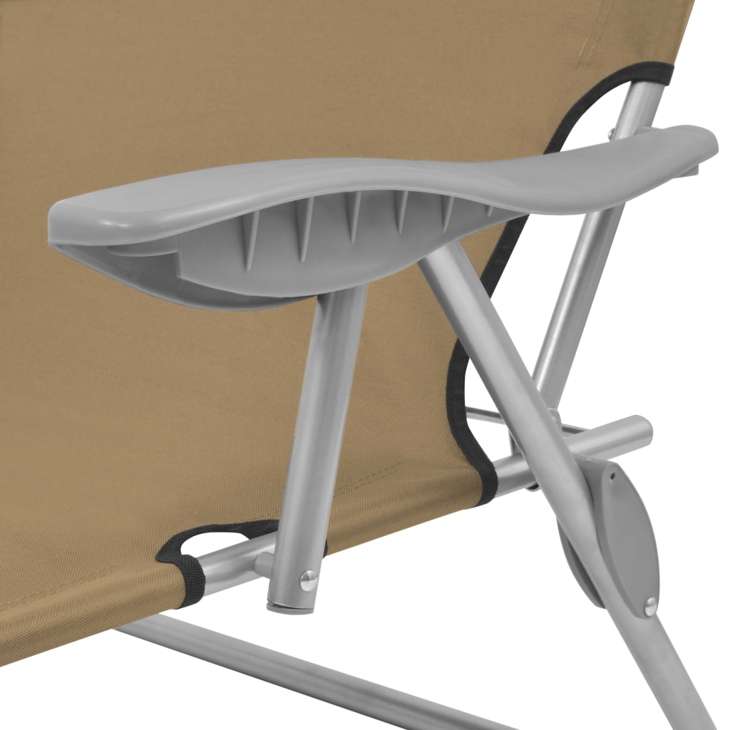 Folding Sun Lounger With Canopy Steel Taupe