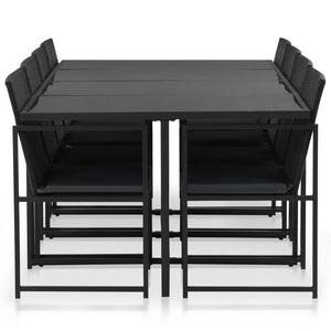 9 Piece Outdoor Dining Set With Cushions Poly Rattan Black