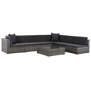 7 Piece Garden Lounge Set With Cushions Poly Rattan Grey