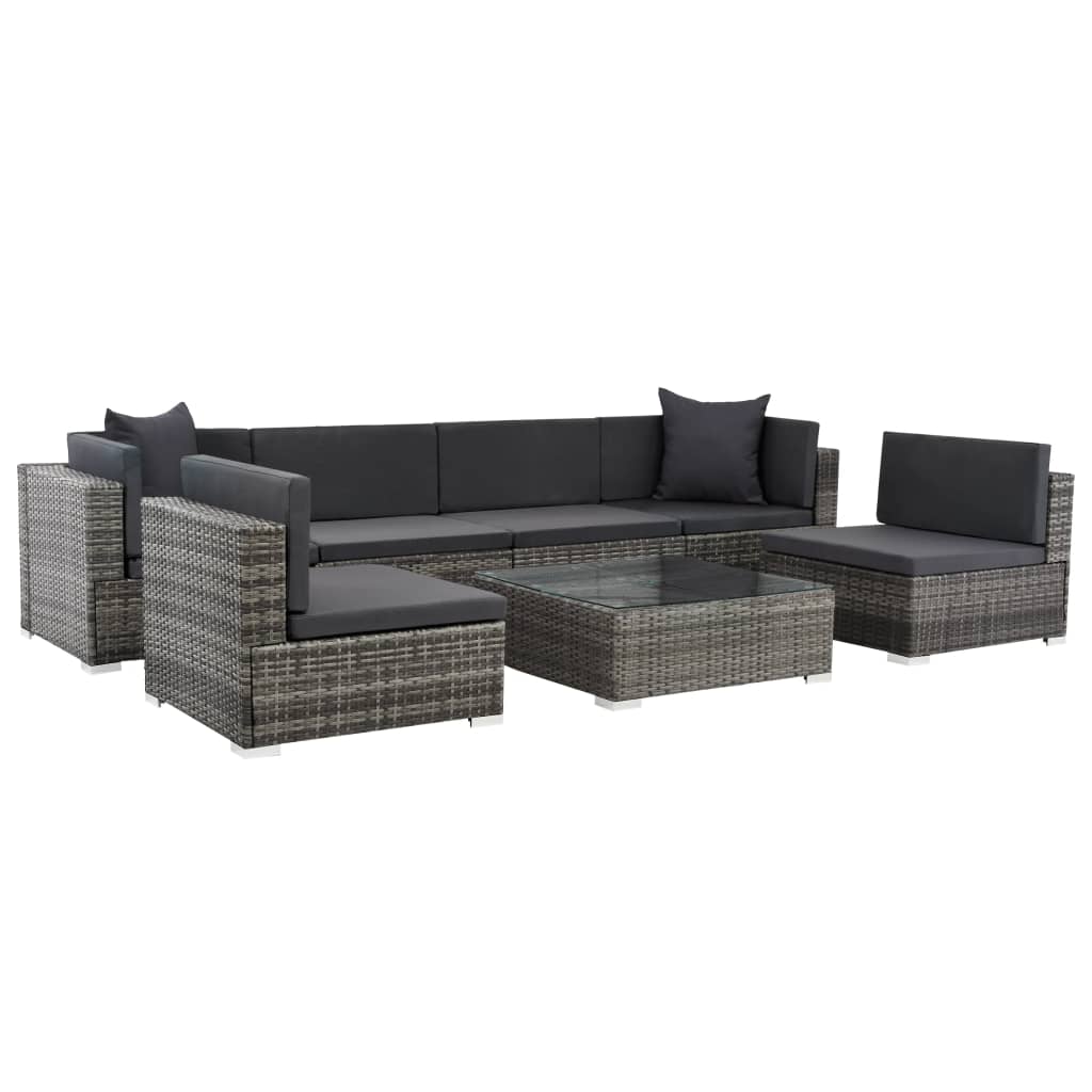 7 Piece Garden Lounge Set With Cushions Poly Rattan Grey