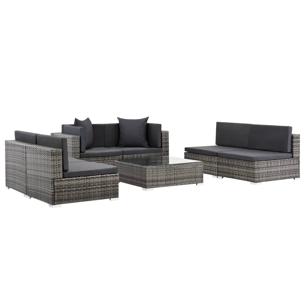 7 Piece Garden Lounge Set With Cushions Poly Rattan Grey