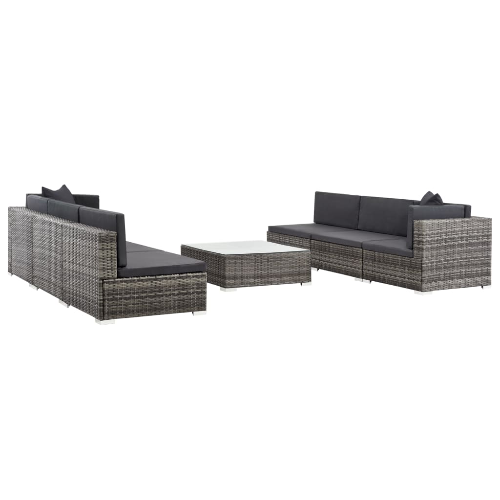 7 Piece Garden Lounge Set With Cushions Poly Rattan Grey