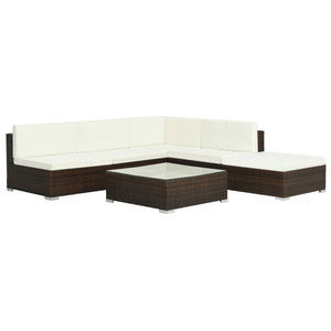 6 Piece Garden Lounge Set With Cushions Poly Rattan Brown