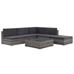 6 Piece Garden Lounge Set With Cushions Poly Rattan Grey