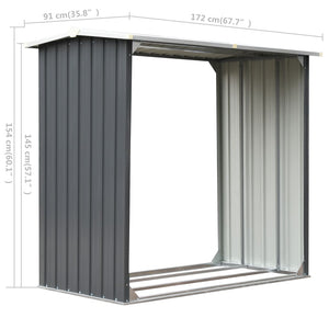 Garden Log Storage Shed Galvanised Steel 172X91x154 Cm Grey