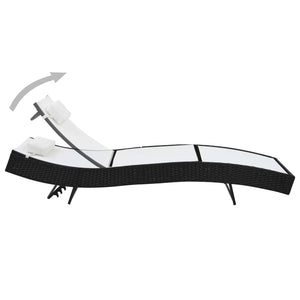 Sun Lounger With Pillow Poly Rattan Black