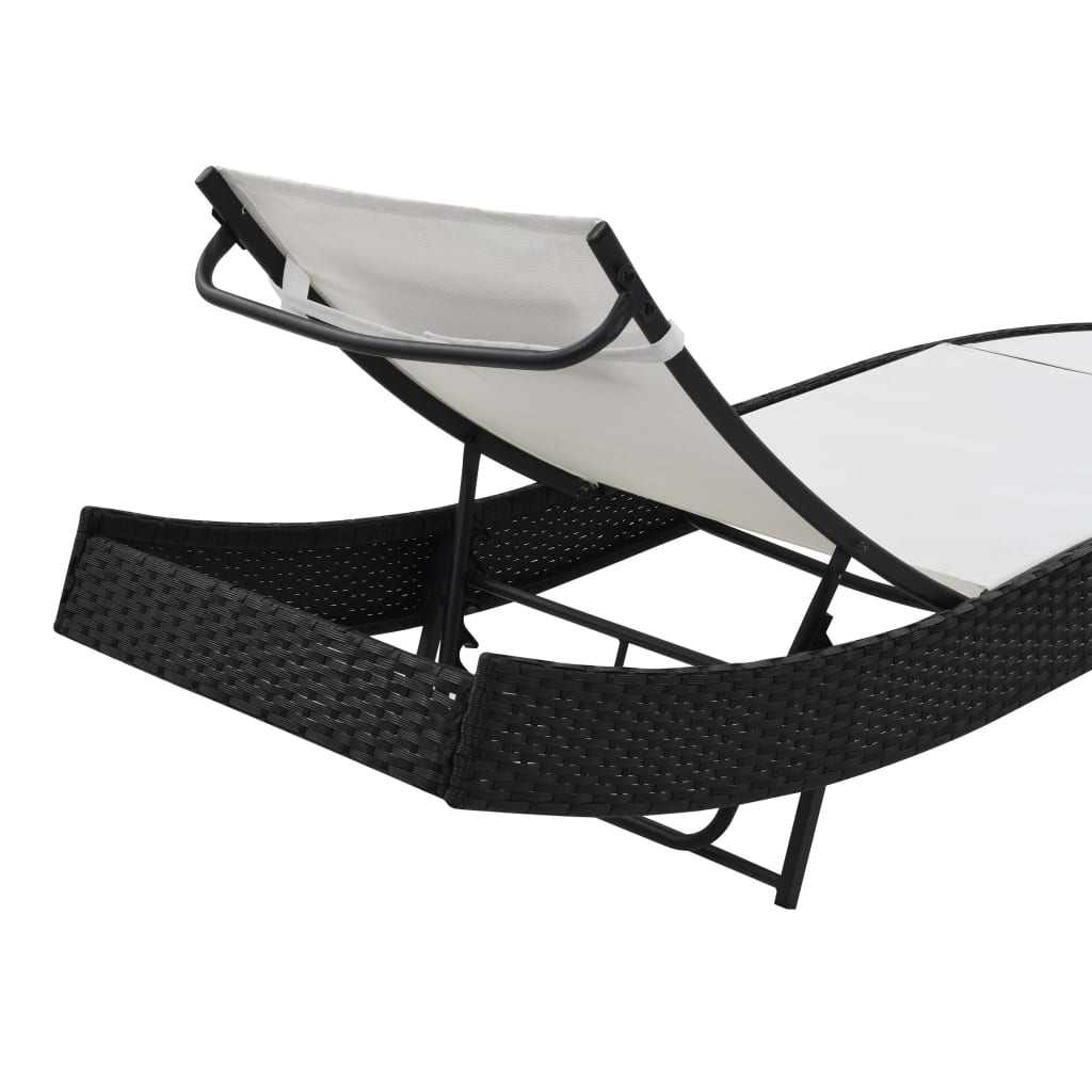 Sun Lounger With Pillow Poly Rattan Black