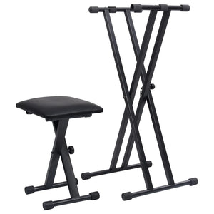 Double Braced Keyboard Stand And Stool Set Black