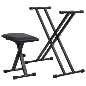 Double Braced Keyboard Stand And Stool Set Black