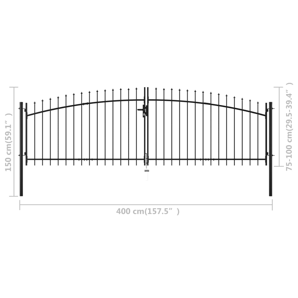 Double Door Fence Gate With Spear Top 400X150 Cm