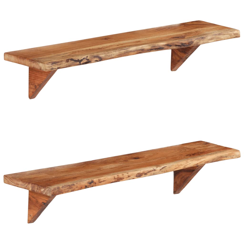 Wall Shelves 2 Pcs 90X20x16 Cm Solid Acacia Wood Brown