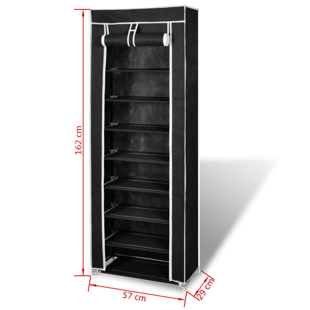 Fabric Shoe Cabinet With Cover 162 X 57 29 Cm Black