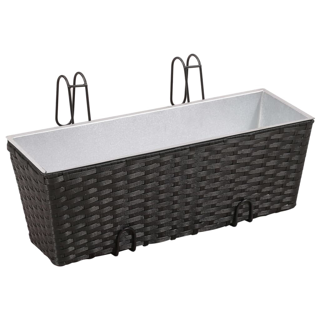 Balcony Trapezoid Rattan Planter 2 Pcs Black