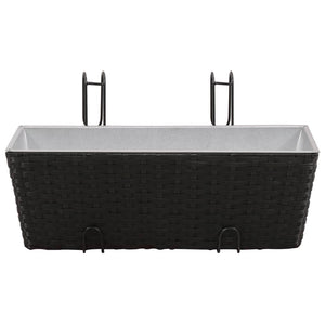 Balcony Trapezoid Rattan Planter 2 Pcs Black