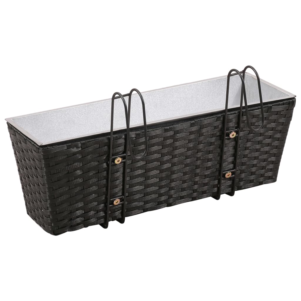 Balcony Trapezoid Rattan Planter 2 Pcs Black