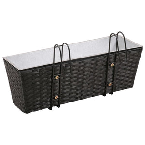 Balcony Trapezoid Rattan Planter 2 Pcs Black